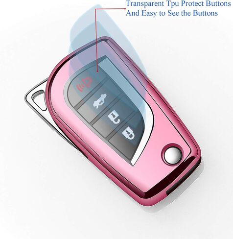 Autophone Compatible with Toyota Key Fob Cover with Keychain Soft TPU 360 Degree Protection Key Case for Fortuner Tundra Camry RAV4 Highlander Corolla Smart Key(Pink) in Saudi Arabia