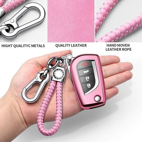Autophone Compatible with Toyota Key Fob Cover with Keychain Soft TPU 360 Degree Protection Key Case for Fortuner Tundra Camry RAV4 Highlander Corolla Smart Key(Pink) in Saudi Arabia