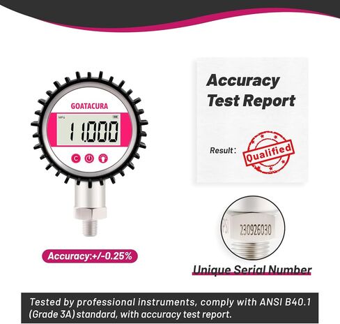 0-100psi Digital Industrial Pressure Gauge, 3-1/8" Dial Size, 1/4" NPT Lower Mount, 5 Digit Display, Stainless Steel Case and Connection, 0.25% High Accuracy, with Protective Sleeve in Saudi Arabia