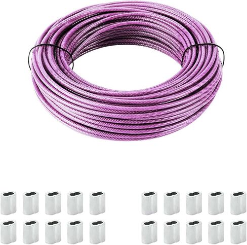 أسلاك خط الملابس باللون الأرجواني الوردي، حبل سلك مطلي بالبولي فينيل كلوريد بطول 100 قدم من Sunwuk، 1/8 بوصة 304 من الفولاذ المقاوم للصدأ، 7 × 7 من الفولاذ المعدني، مثالي لتسلق النباتات، تعليق شراع الظل in Kuwait