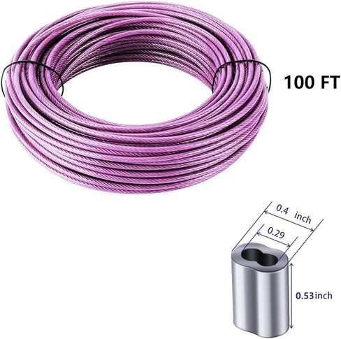 أسلاك خط الملابس باللون الأرجواني الوردي، حبل سلك مطلي بالبولي فينيل كلوريد بطول 100 قدم من Sunwuk، 1/8 بوصة 304 من الفولاذ المقاوم للصدأ، 7 × 7 من الفولاذ المعدني، مثالي لتسلق النباتات، تعليق شراع الظل in Kuwait