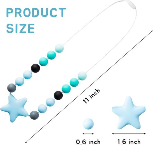 Chew Toys 2Pcs Sensory Chew Necklace for Boys Girls Blue Star Silicone Chewable Jewelry Beads Colorful Chew Teether Necklace Autism ADHD SPD Baby Oral Motor Chewing Pendant Biting Nursing Teething Toy in Kuwait