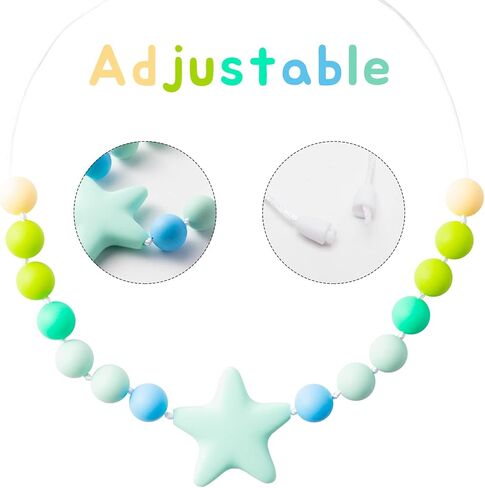 Chew Toys 2Pcs Sensory Chew Necklace for Boys Girls Blue Star Silicone Chewable Jewelry Beads Colorful Chew Teether Necklace Autism ADHD SPD Baby Oral Motor Chewing Pendant Biting Nursing Teething Toy in Kuwait