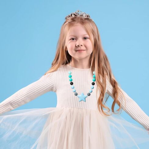 Chew Toys 2Pcs Sensory Chew Necklace for Boys Girls Blue Star Silicone Chewable Jewelry Beads Colorful Chew Teether Necklace Autism ADHD SPD Baby Oral Motor Chewing Pendant Biting Nursing Teething Toy in Kuwait