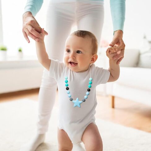 Chew Toys 2Pcs Sensory Chew Necklace for Boys Girls Blue Star Silicone Chewable Jewelry Beads Colorful Chew Teether Necklace Autism ADHD SPD Baby Oral Motor Chewing Pendant Biting Nursing Teething Toy in Kuwait