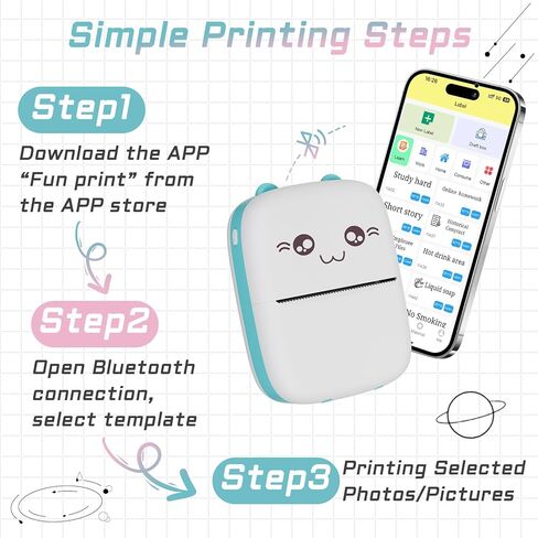 طابعة ملصقات بدون حبر، طابعة ملصقات حرارية صغيرة الحجم للجيب، طابعة محمولة بجيب بلوتوث مع 13 لفة من الورق الحراري، متوافقة مع هاتف IOS وAndroid للصور والمذكرات والملاحظات (أزرق). in Kuwait