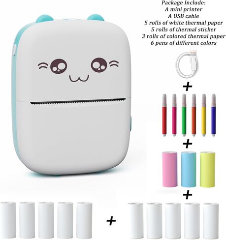 طابعة ملصقات بدون حبر، طابعة ملصقات حرارية صغيرة الحجم للجيب، طابعة محمولة بجيب بلوتوث مع 13 لفة من الورق الحراري، متوافقة مع هاتف IOS وAndroid للصور والمذكرات والملاحظات (أزرق). in Kuwait