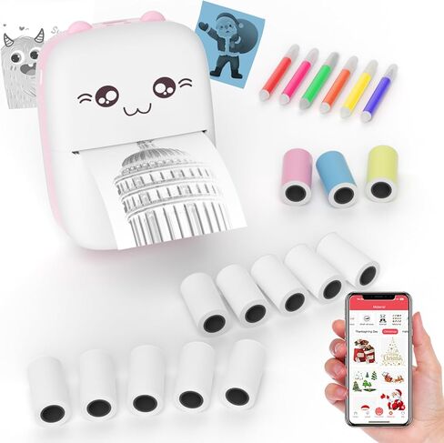 Inkless Sticker Printer, Mini Pocket Thermal Sticker Printer, Bluetooth Pocket Portable Printer with 13 Rolls Thermal Paper, Compatible with IOS and Android Phone for Photo, Memo, Notes(Blue). in Saudi Arabia