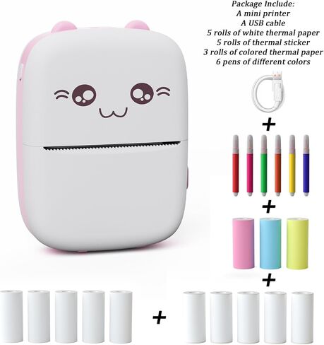 Inkless Sticker Printer, Mini Pocket Thermal Sticker Printer, Bluetooth Pocket Portable Printer with 13 Rolls Thermal Paper, Compatible with IOS and Android Phone for Photo, Memo, Notes(Blue). in Saudi Arabia
