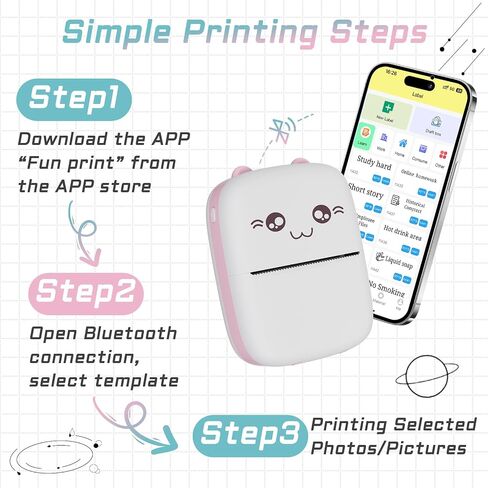 Inkless Sticker Printer, Mini Pocket Thermal Sticker Printer, Bluetooth Pocket Portable Printer with 13 Rolls Thermal Paper, Compatible with IOS and Android Phone for Photo, Memo, Notes(Blue). in Saudi Arabia