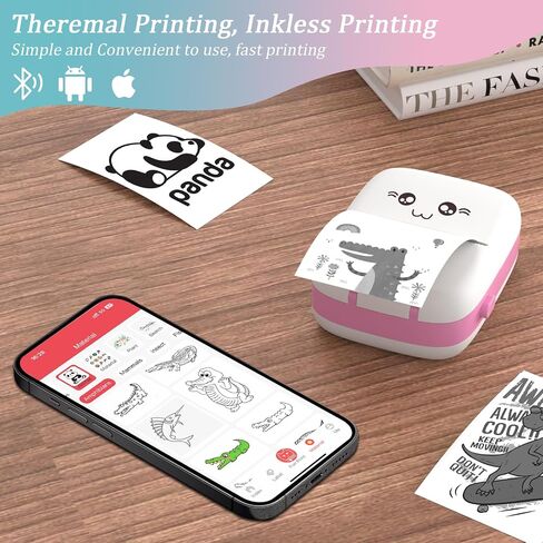 Inkless Sticker Printer, Mini Pocket Thermal Sticker Printer, Bluetooth Pocket Portable Printer with 13 Rolls Thermal Paper, Compatible with IOS and Android Phone for Photo, Memo, Notes(Blue). in Saudi Arabia