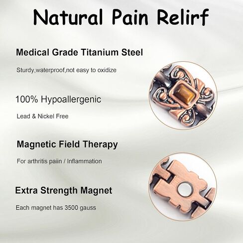 Magnetic Bracelets for Women & Men,Stainless Steel Copper Color Turquoise Magnet Therapy Bracelets, with 3500 Gauss Magnet,Fashion Jewelry Gift (Yellow Turquoise) in Saudi Arabia