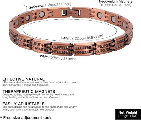 Copper Bracelet for Women Relieve Arthritis and Carpal Tunnel Migraine Tennis Elbow Pain Women's Pure Copper Adjustable Bracelet (Copper) in Saudi Arabia