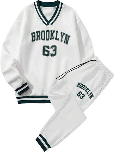 OYOANGLE Men's 2 Piece Tracksuit Letter Print Long Sleeve Pullover Sweatshirts and Jogger Sweatpants Set in Saudi Arabia