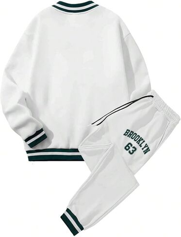 OYOANGLE Men's 2 Piece Tracksuit Letter Print Long Sleeve Pullover Sweatshirts and Jogger Sweatpants Set in Saudi Arabia