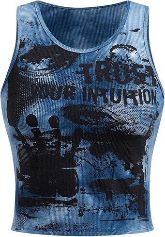 قمصان بدون أكمام للسيدات من SOLY HUX Y2k ذات رقبة واسعة على الطراز القوطي بدون أكمام، ملابس صيفية للخروج in Kuwait