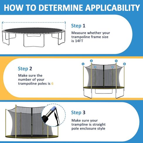 Wadoy 14 Ft Trampoline Net Replacement Safety Enclosure Net for 6 Straight Poles, PE Tightly Woven Mesh Trampoline Netting Included Ropes (Not Include Trampoline Poles) in Kuwait