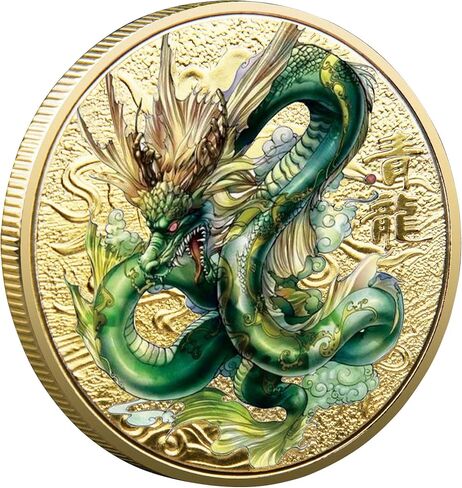 المخلوقات الأسطورية الصينية القديمة محظوظ عملة الأزرق التنين اليانصيب تذكرة خدش أداة محظوظ السحر التحدي عملة in Kuwait