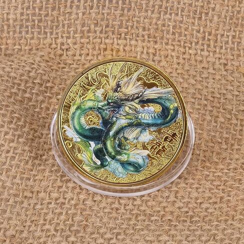 المخلوقات الأسطورية الصينية القديمة محظوظ عملة الأزرق التنين اليانصيب تذكرة خدش أداة محظوظ السحر التحدي عملة in Kuwait