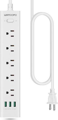 2 Prong Power Strip, 10FT Long Extension Cord Surge Protector, 5 Outlets and 3 USB, 13A/1625W, Polarized Two Prong to Three Prong Outlet Adapter Converter, Wall Mount, White in Saudi Arabia