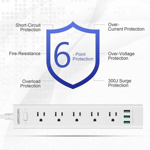 2 Prong Power Strip, 10FT Long Extension Cord Surge Protector, 5 Outlets and 3 USB, 13A/1625W, Polarized Two Prong to Three Prong Outlet Adapter Converter, Wall Mount, White in Saudi Arabia