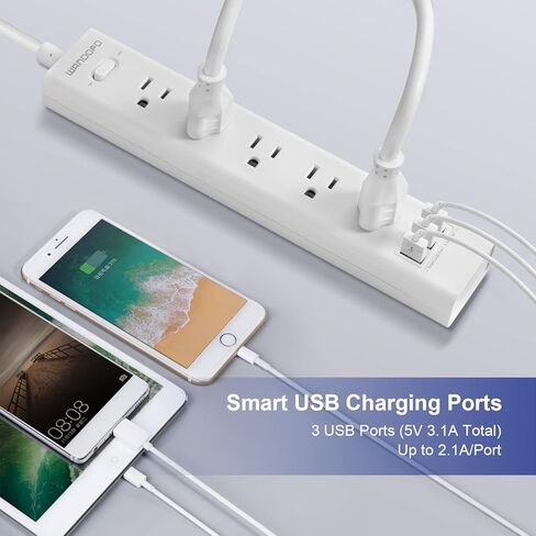 2 Prong Power Strip, 10FT Long Extension Cord Surge Protector, 5 Outlets and 3 USB, 13A/1625W, Polarized Two Prong to Three Prong Outlet Adapter Converter, Wall Mount, White in Saudi Arabia