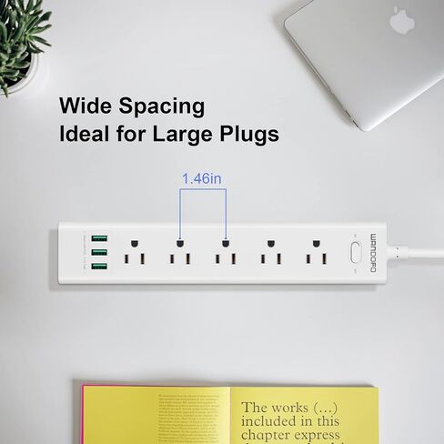 2 Prong Power Strip, 10FT Long Extension Cord Surge Protector, 5 Outlets and 3 USB, 13A/1625W, Polarized Two Prong to Three Prong Outlet Adapter Converter, Wall Mount, White in Saudi Arabia