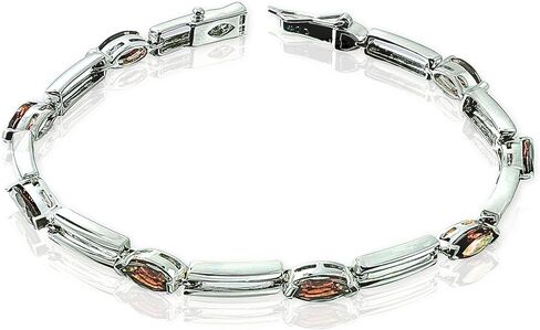 Sterling Silver 925 Tennis Bracelet GENUINE GEMS Marquise 8x4 mm Rhodium-Plated Finish 7" Long in Kuwait