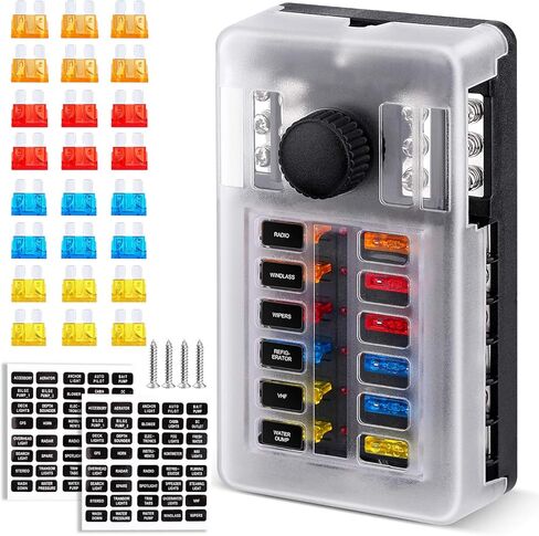 EXTRACTME ترقية 12 طريقة صندوق كتلة الصمامات مع الإبهام ومؤشر LED، 12 دائرة شفرة حامل صندوق الصمامات مع ملصق ملصق غطاء مقاوم للرطوبة للحافلة السلبية لـ 12V / 24V Auto Car RV Marine Boat and Yacht in Kuwait