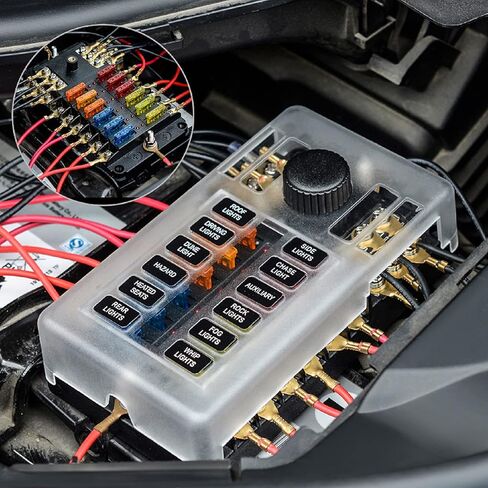 EXTRACTME ترقية 12 طريقة صندوق كتلة الصمامات مع الإبهام ومؤشر LED، 12 دائرة شفرة حامل صندوق الصمامات مع ملصق ملصق غطاء مقاوم للرطوبة للحافلة السلبية لـ 12V / 24V Auto Car RV Marine Boat and Yacht in Kuwait