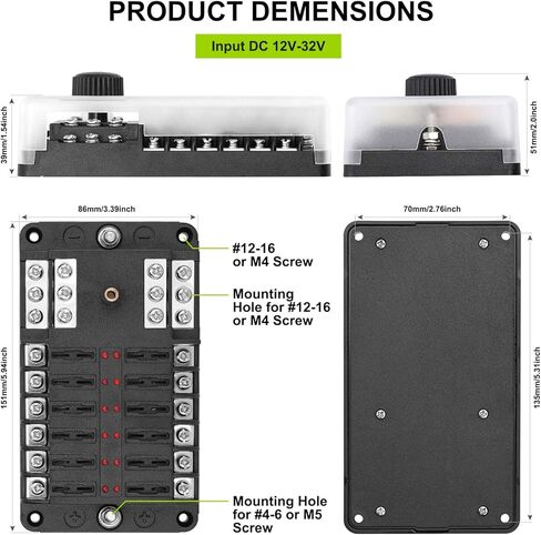 EXTRACTME ترقية 12 طريقة صندوق كتلة الصمامات مع الإبهام ومؤشر LED، 12 دائرة شفرة حامل صندوق الصمامات مع ملصق ملصق غطاء مقاوم للرطوبة للحافلة السلبية لـ 12V / 24V Auto Car RV Marine Boat and Yacht in Kuwait