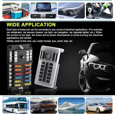 EXTRACTME ترقية 12 طريقة صندوق كتلة الصمامات مع الإبهام ومؤشر LED، 12 دائرة شفرة حامل صندوق الصمامات مع ملصق ملصق غطاء مقاوم للرطوبة للحافلة السلبية لـ 12V / 24V Auto Car RV Marine Boat and Yacht in Kuwait