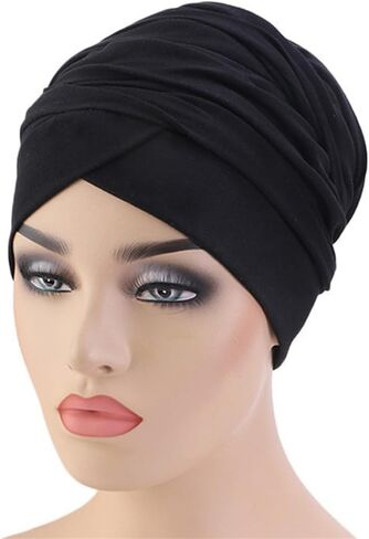 African Turban Head wraps for Women - Pre tied Soft Long Headscarf Shawl Hair Chemo Headwear Grate For Daily Use in Kuwait