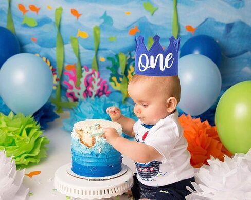WAWUO Royal Blue Birthday Crown For Baby - 1st Birthday Crown,1st Birthday Party Supplies in Saudi Arabia