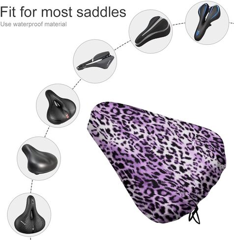 غطاء مقعد دراجة متين مصنوع من جلد الحيوان باللون الأرجواني، غطاء سرج الدراجة على شكل الفهد مع درع واقي لمقعد الدراجة برباط in Kuwait