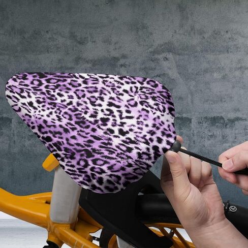 غطاء مقعد دراجة متين مصنوع من جلد الحيوان باللون الأرجواني، غطاء سرج الدراجة على شكل الفهد مع درع واقي لمقعد الدراجة برباط in Kuwait