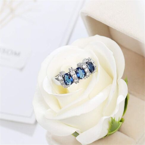 925 Sterling Silver Fashion Natural Emerald Sapphire Ring Oval Perfect Cut 3-Stone Rainbow Cubic Zirconia Rings CZ Classical Eternity Engagement Wedding Band Ring for Women (Sapphire, US Code 6) in Saudi Arabia