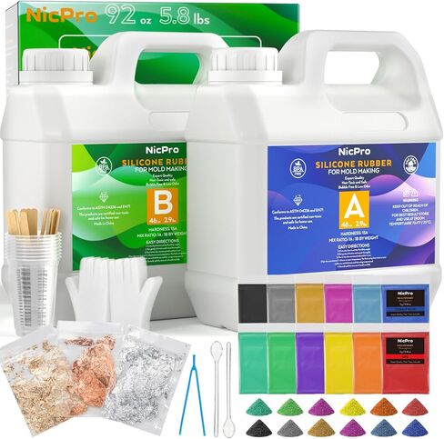 Nicpro 92OZ Silicone Mold Making Kit, Super Elastic Liquid Silicone Rubber for Mold Making, Fast Cure Translucent Platinum Silicone with 12 Mica Powder for Casting Resin Mold,Silicone Mold,Food Mold in Saudi Arabia