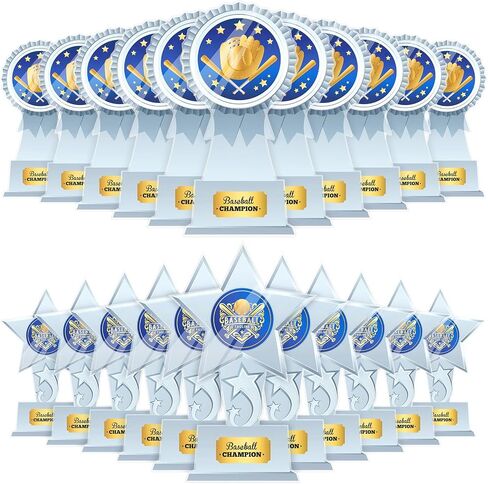 24 Pcs Clear Acrylic Baseball Champion Trophy Award Bulk for Adult Baseball Player 6.5 Inch Star MVP Medals Participation Award Trophies for Sports Competition Rewards Prizes in Saudi Arabia