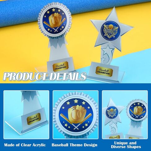 24 Pcs Clear Acrylic Baseball Champion Trophy Award Bulk for Adult Baseball Player 6.5 Inch Star MVP Medals Participation Award Trophies for Sports Competition Rewards Prizes in Saudi Arabia