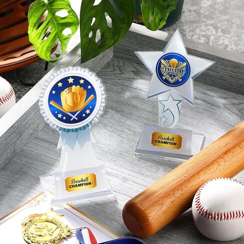 24 Pcs Clear Acrylic Baseball Champion Trophy Award Bulk for Adult Baseball Player 6.5 Inch Star MVP Medals Participation Award Trophies for Sports Competition Rewards Prizes in Saudi Arabia