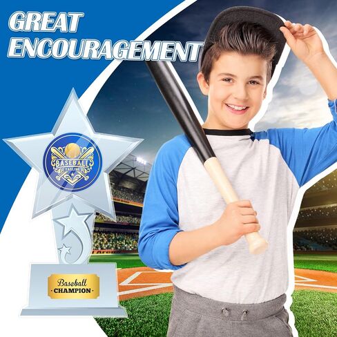 24 Pcs Clear Acrylic Baseball Champion Trophy Award Bulk for Adult Baseball Player 6.5 Inch Star MVP Medals Participation Award Trophies for Sports Competition Rewards Prizes in Saudi Arabia