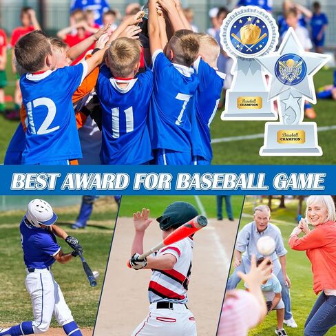 24 Pcs Clear Acrylic Baseball Champion Trophy Award Bulk for Adult Baseball Player 6.5 Inch Star MVP Medals Participation Award Trophies for Sports Competition Rewards Prizes in Saudi Arabia
