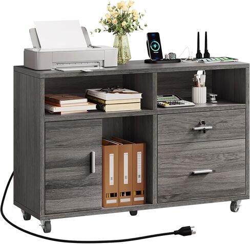 DWVO 2 Drawer File Cabinet with Charging Station, Mobile Filing Cabinet with Lock, Grey in Saudi Arabia
