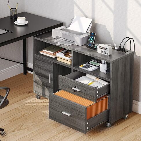 DWVO 2 Drawer File Cabinet with Charging Station, Mobile Filing Cabinet with Lock, Grey in Saudi Arabia