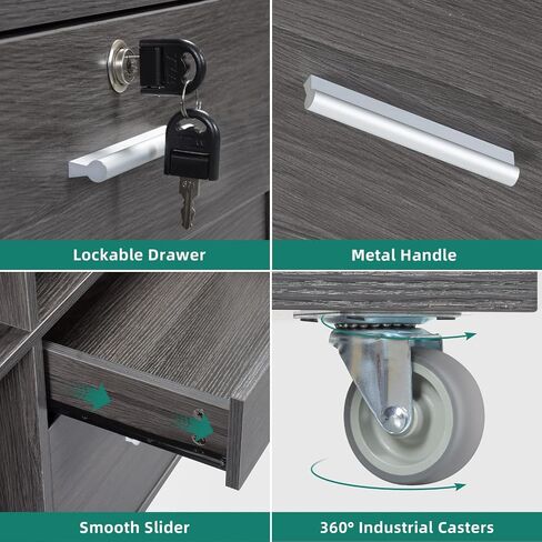 DWVO 2 Drawer File Cabinet with Charging Station, Mobile Filing Cabinet with Lock, Grey in Saudi Arabia