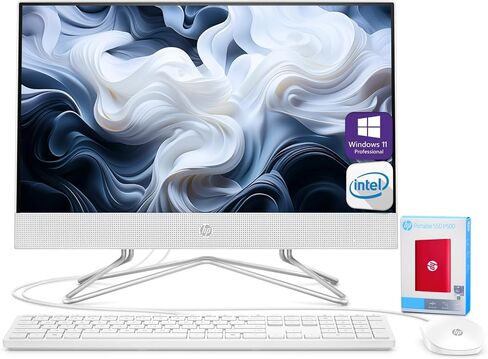 كمبيوتر مكتبي الكل في واحد HP الأحدث - شاشة FHD مقاس 21.5 بوصة، معالجات Intel مع رسومات UHD، ذاكرة الوصول العشوائي 32 جيجابايت، 512 جيجابايت SSD + 500 جيجابايت P500 خارجي SSD، كاميرا ويب، RJ-45، Windows 11 Pro، لوحة مفاتيح وماوس سلكية، أبيض in Kuwait