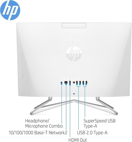 كمبيوتر مكتبي الكل في واحد HP الأحدث - شاشة FHD مقاس 21.5 بوصة، معالجات Intel مع رسومات UHD، ذاكرة الوصول العشوائي 32 جيجابايت، 512 جيجابايت SSD + 500 جيجابايت P500 خارجي SSD، كاميرا ويب، RJ-45، Windows 11 Pro، لوحة مفاتيح وماوس سلكية، أبيض in Kuwait