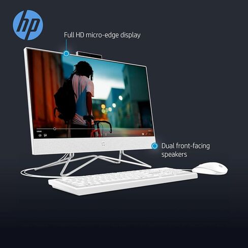 كمبيوتر مكتبي الكل في واحد HP الأحدث - شاشة FHD مقاس 21.5 بوصة، معالجات Intel مع رسومات UHD، ذاكرة الوصول العشوائي 32 جيجابايت، 512 جيجابايت SSD + 500 جيجابايت P500 خارجي SSD، كاميرا ويب، RJ-45، Windows 11 Pro، لوحة مفاتيح وماوس سلكية، أبيض in Kuwait