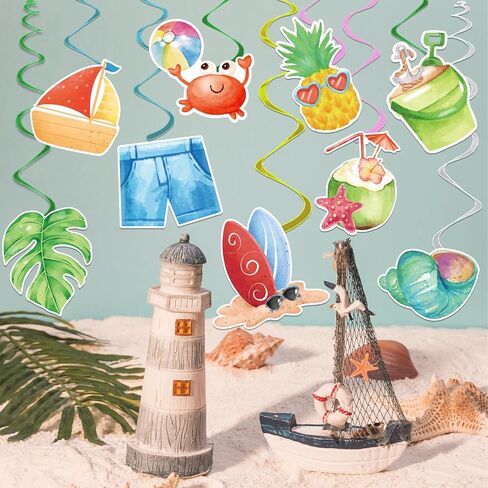 ديكورات حفلات حمام السباحة الصيفية، ديكورات حفلات الشاطئ، ديكورات صيفية ملونة، دوامات معلقة للمنزل والمكتب والفصول الدراسية وديكور حفلات أعياد الميلاد على شاطئ هاواي، 61 حزمة in Kuwait